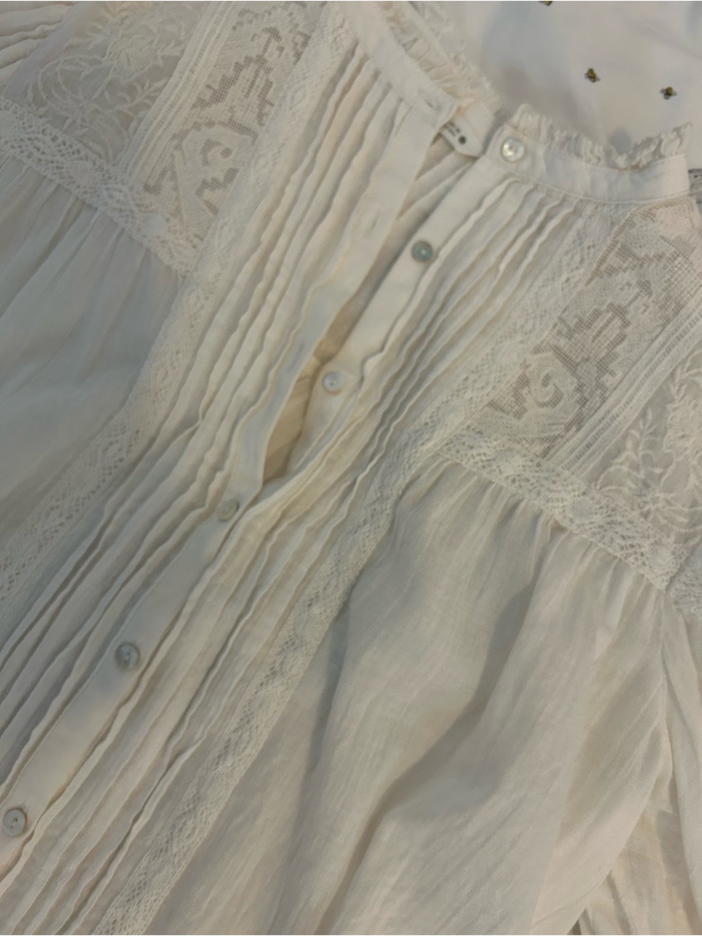 Zara Delicate Lace-Trim Button Front Blouse in Ivory - Picture 2 of 10